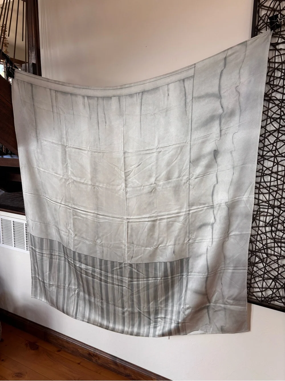 PRADA Vintage Oversized Silk Scarf Shawl 53” X 53” Gray Minimalist Logo Print - Picture 13 of 17